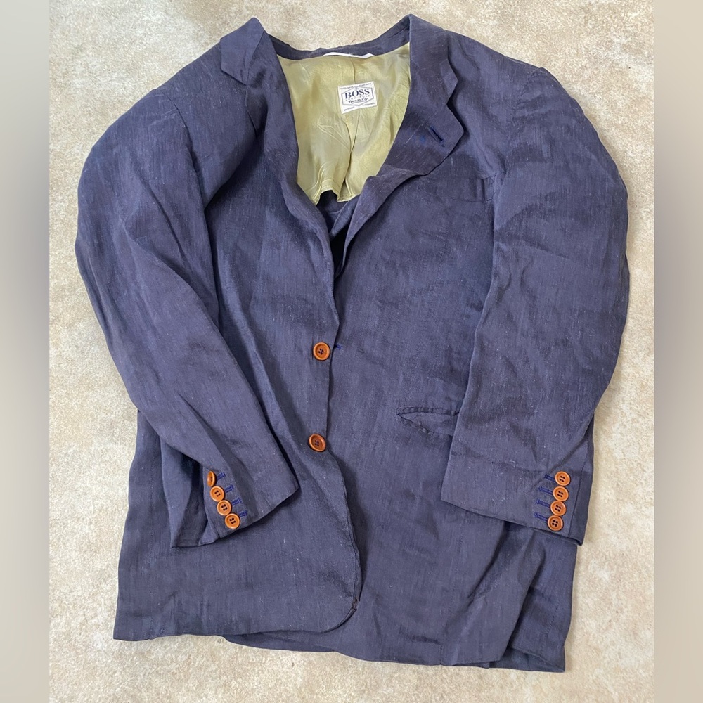 Hugo Boss 'Twenty' Junior Navy Blue Blazer Size 1 65% Linen Boys Jacket